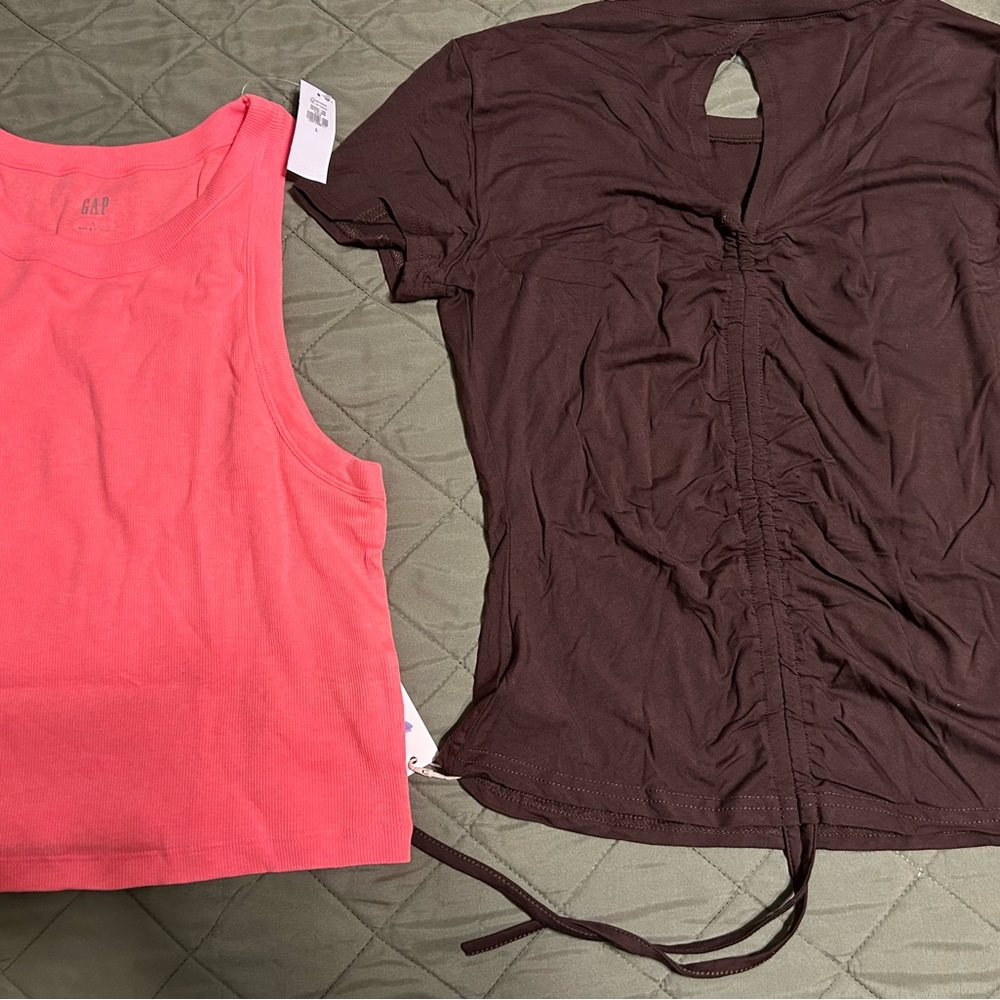 GAP Women's Pink Tank and Brown Ruched Top